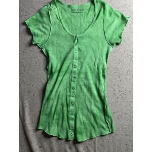 Jack Steven Green Ribbed Snap Front Tee Y2K Fitted Stretch Top Small